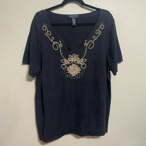 Women’s Cable And Gauge Black Shirt With Beading